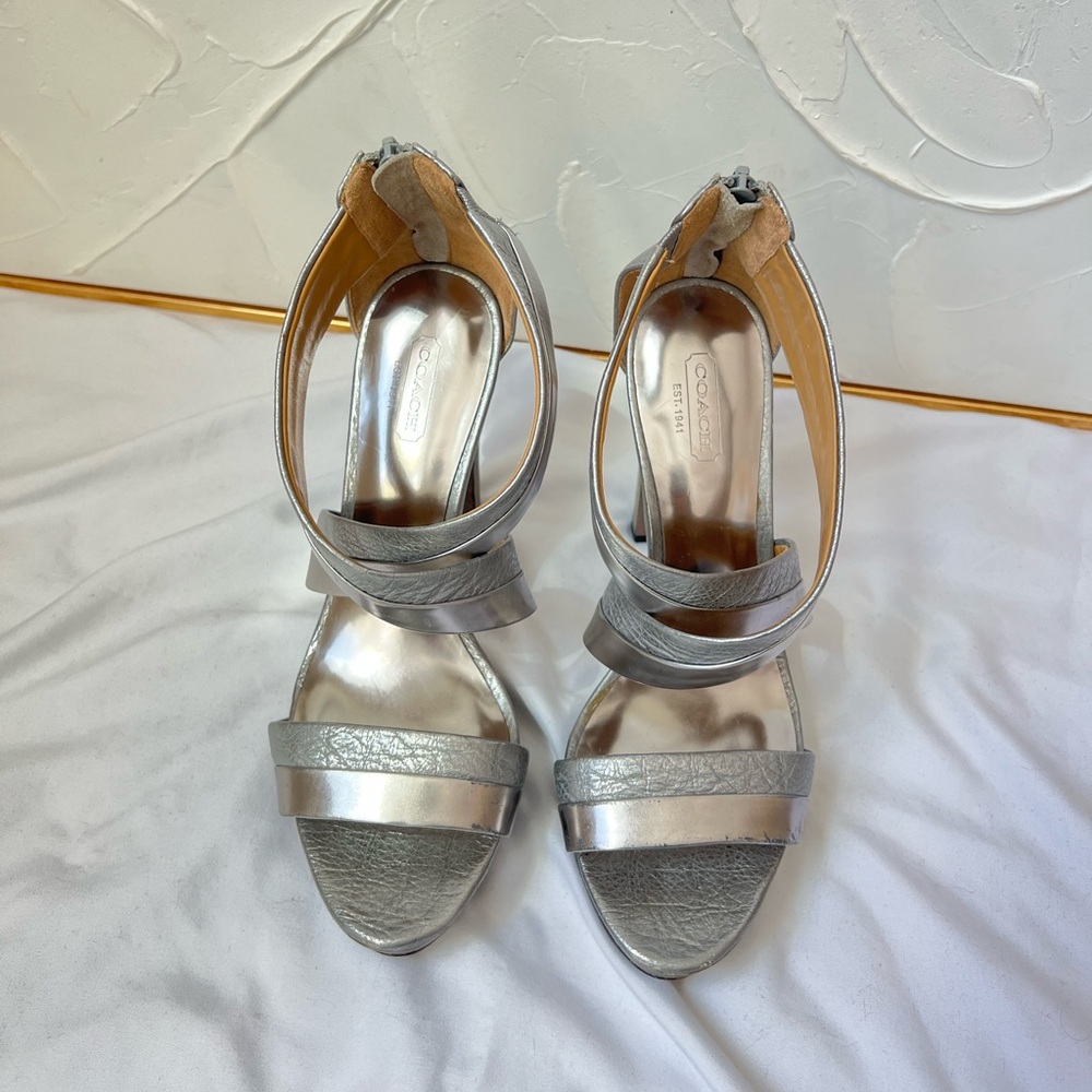 Silver Leather Coach Heels